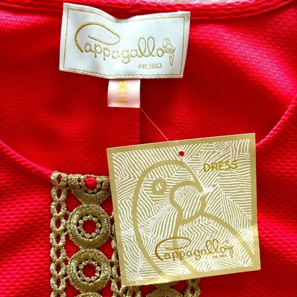 PAPPAGALLO Sleeveless Shift Dress with Gold Lace Trim--M - Picture 5 of 16